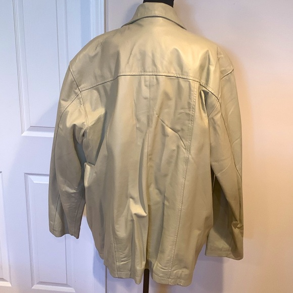 Men’s 100% Cream Color Leather Jacket Size 2XLT - Picture 3 of 5